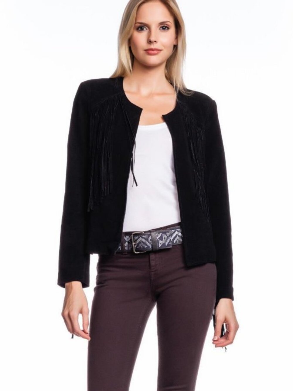 NWT OF TWO MINDS Jayelo Jacket BLACK Suede Fringed Cowgirl Riding Country NEW